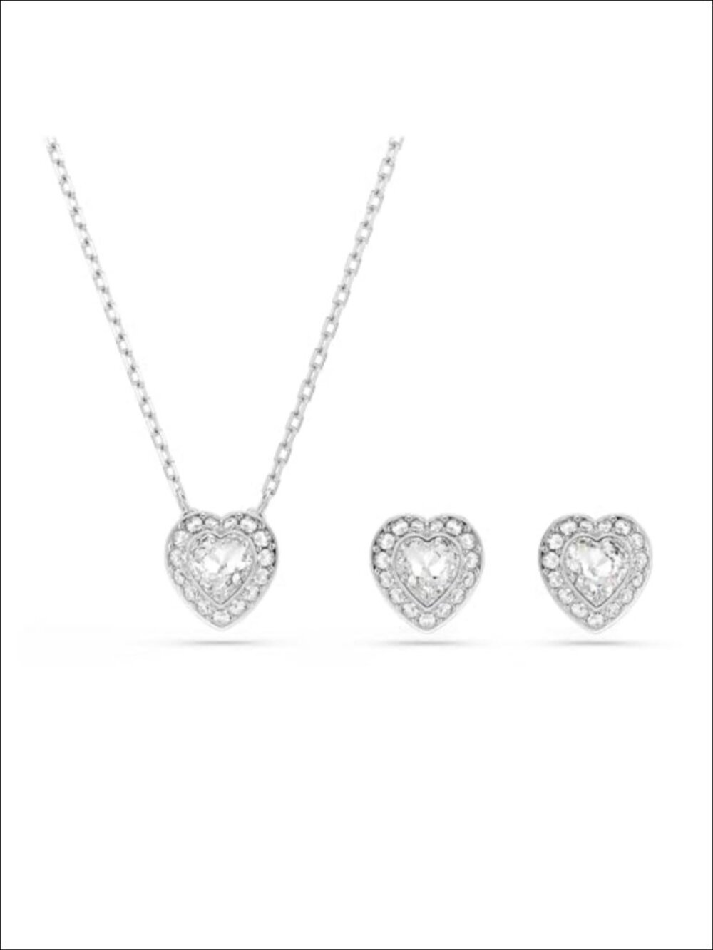 Swarovski Crystal Pearl Heart Jewelry Set Rhodium Finish Necklace Earrings